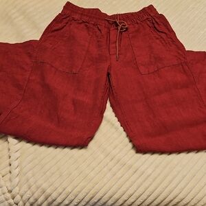 Athleta Burgundy Wide leg Linen Pants. Size 6.